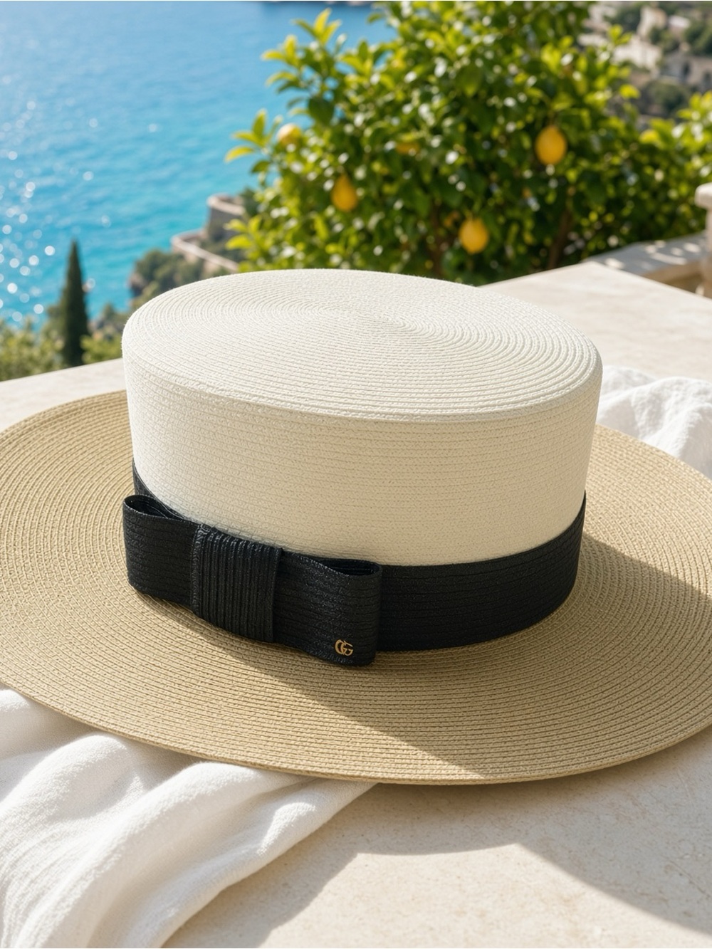 Gucci Straw Boater Hat with Black Band